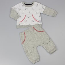F12517: Baby Grey Melange Fleece Top & Pant Outfit (0-9 Months)